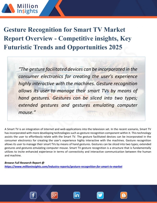 Gesture Recognition for Smart TV Market Overview with detailed analysis, Competitive landscape Forecast 2025