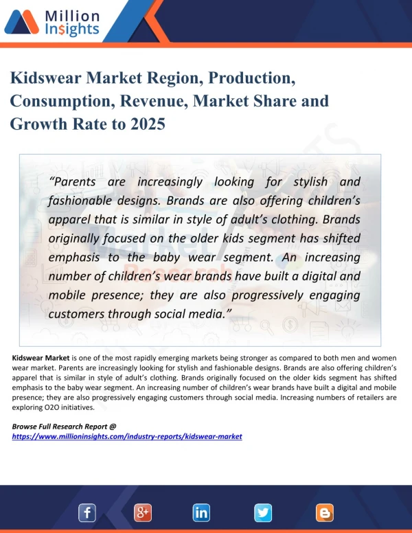 Kidswear Market Product - Growth, Future Prospects And Competitive Analysis 2025