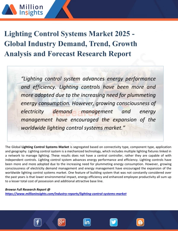 Lighting Control Systems Market Research – Industry Analysis, Growth, Size, Share, Trends, Forecast to 2025