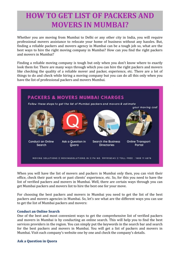 HOW TO GET LIST OF PACKERS AND MOVERS IN MUMBAI?
