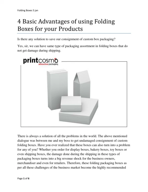 4 basic Advantages of using Folding Boxes for your products
