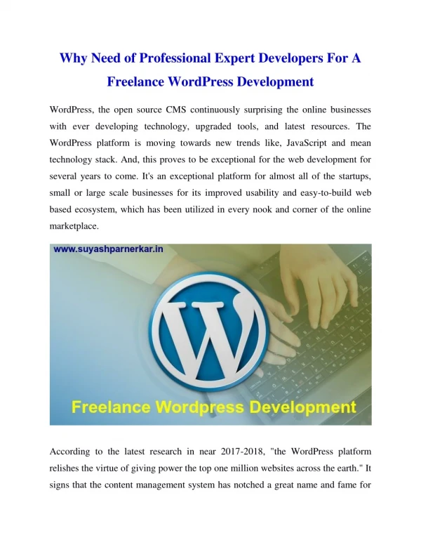 Why Need of Professional Expert Developers For A Freelance WordPress Development