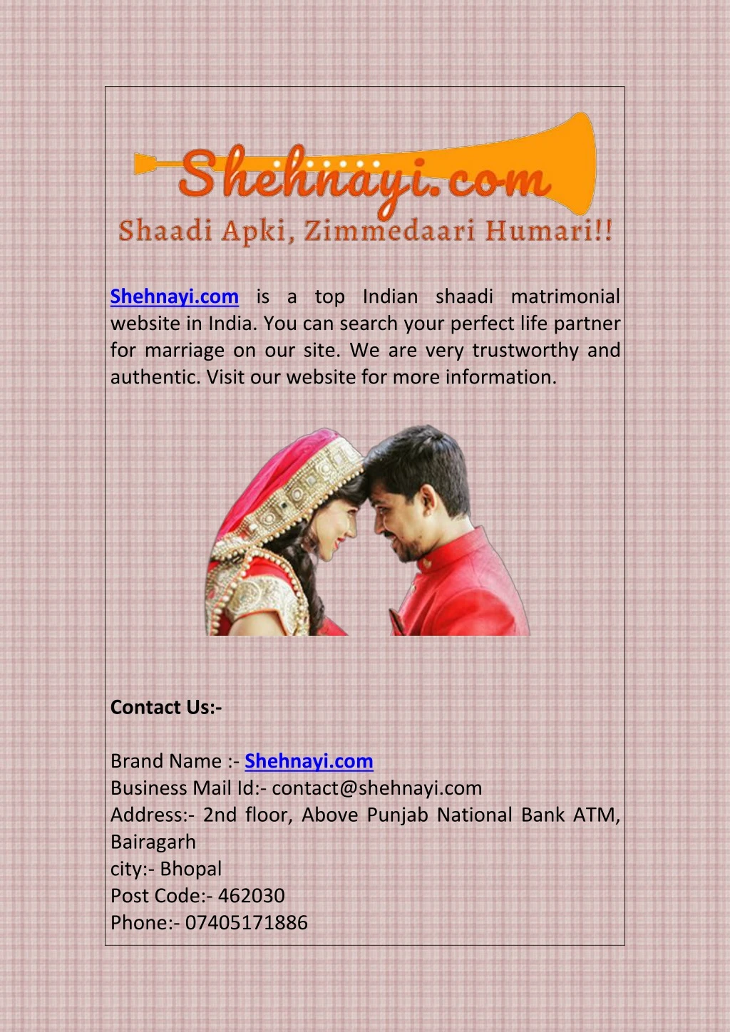 shehnayi com is a top indian shaadi matrimonial