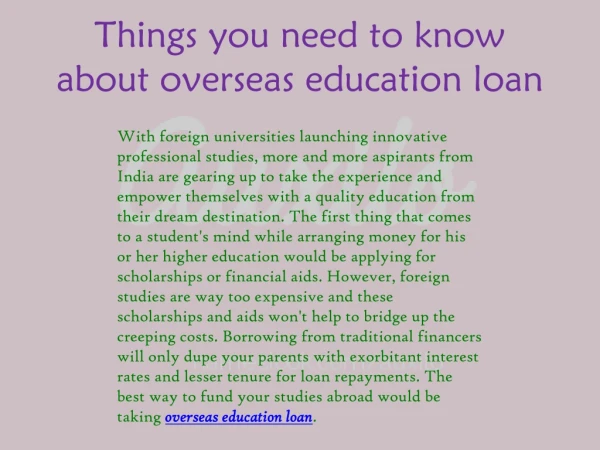 Things you need to know about overseas education loan