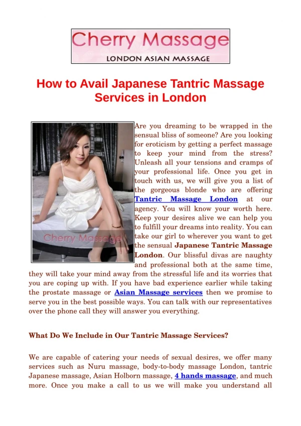 How to Find Japanese Tantric Massage Services in London