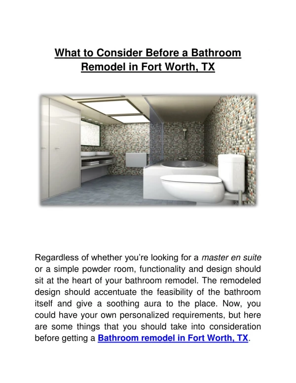 What to Consider Before a Bathroom Remodel in Fort Worth, TX
