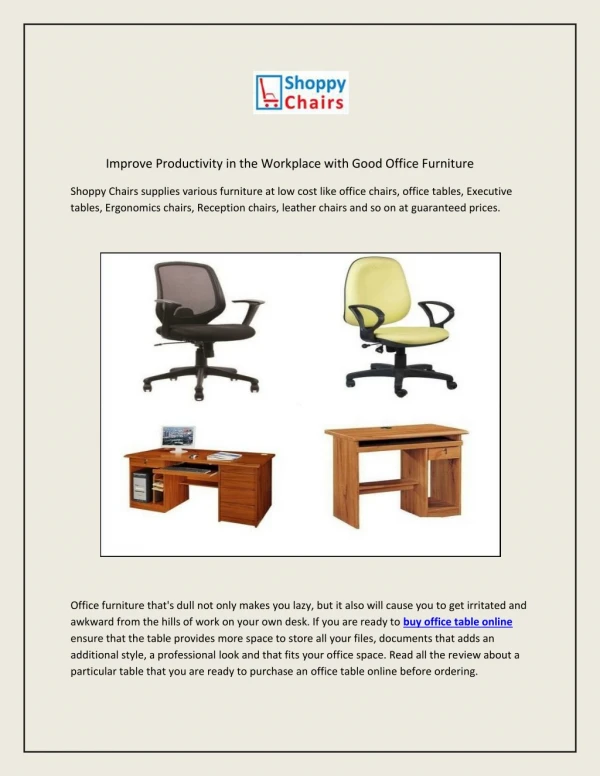 Improve Productivity in the Workplace with Good Office Furniture