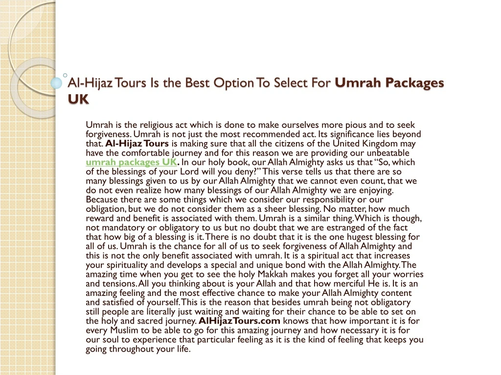 al hijaz tours is the best option to select for umrah packages uk