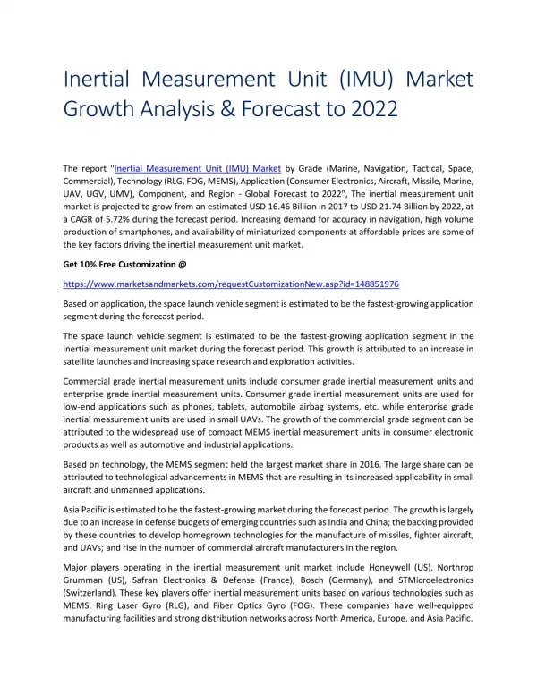 Inertial Measurement Unit (IMU) Market Growth Analysis & Forecast to 2022