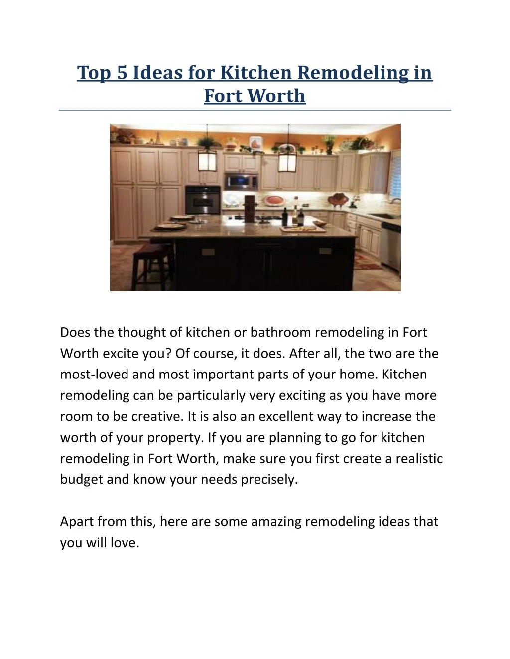 top 5 ideas for kitchen remodeling in fort worth