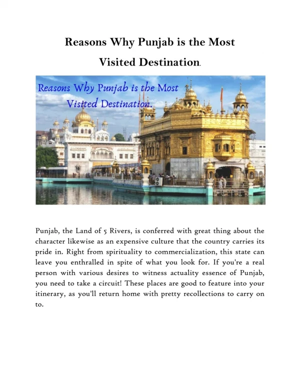 Reasons Why Punjab is the Most Visited Destination.