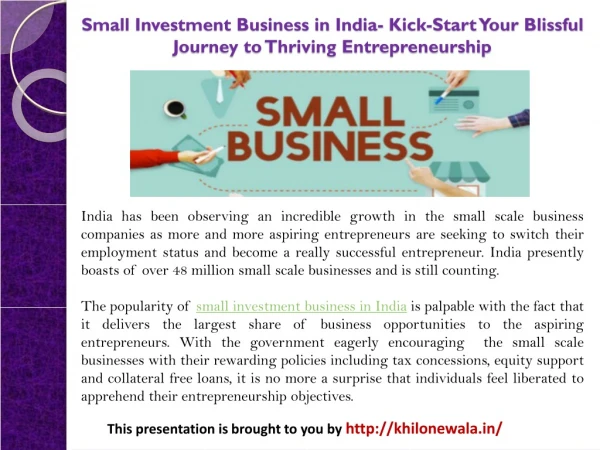 Small Investment Business in India- Kick-Start Your Blissful Journey to Thriving Entrepreneurship