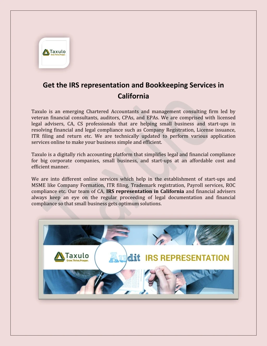 get the irs representation and bookkeeping