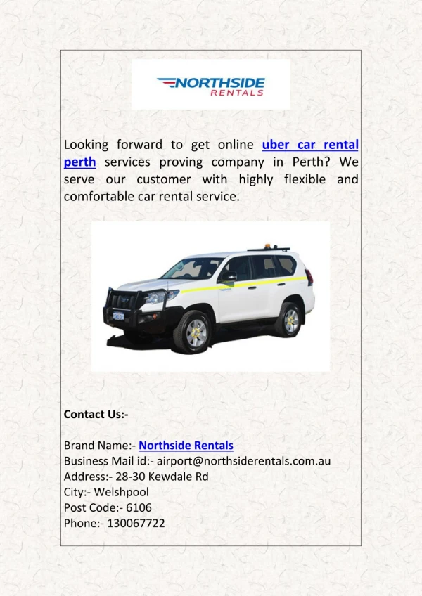Get Online Uber Car Rental Services Proving Company in Perth