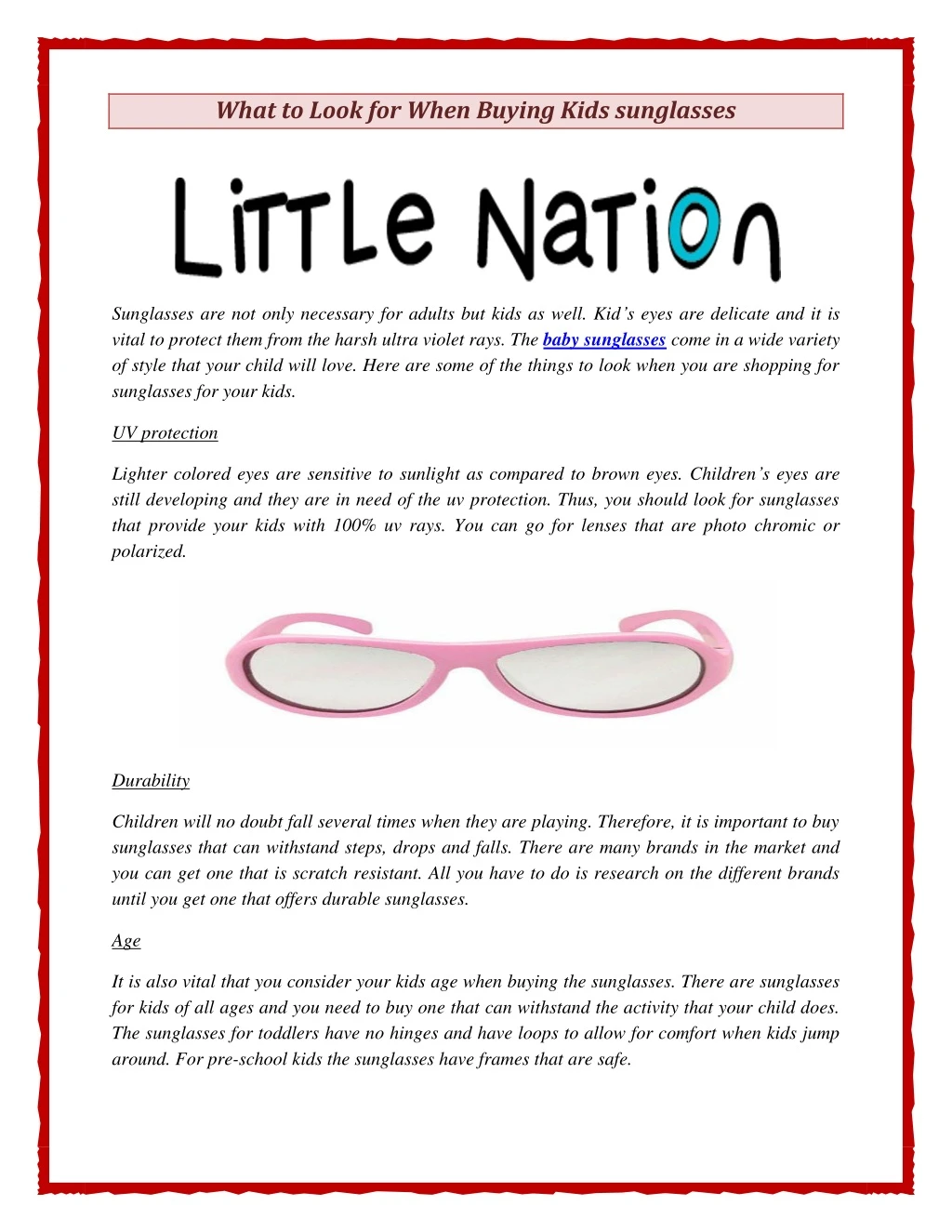 what to look for when buying kids sunglasses