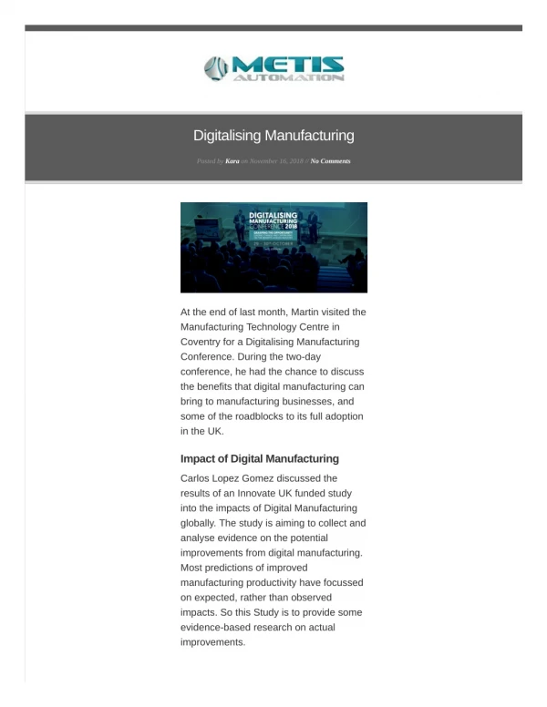 Digitalising Manufacturing