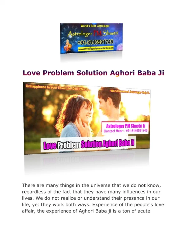 Love problem solution aghori baba ji | Call Now 91-8146591746 :- Astrologer pm shastri ji