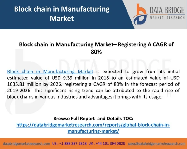 Global Block chain in Manufacturing Market– Industry Trends and Forecast to 2026