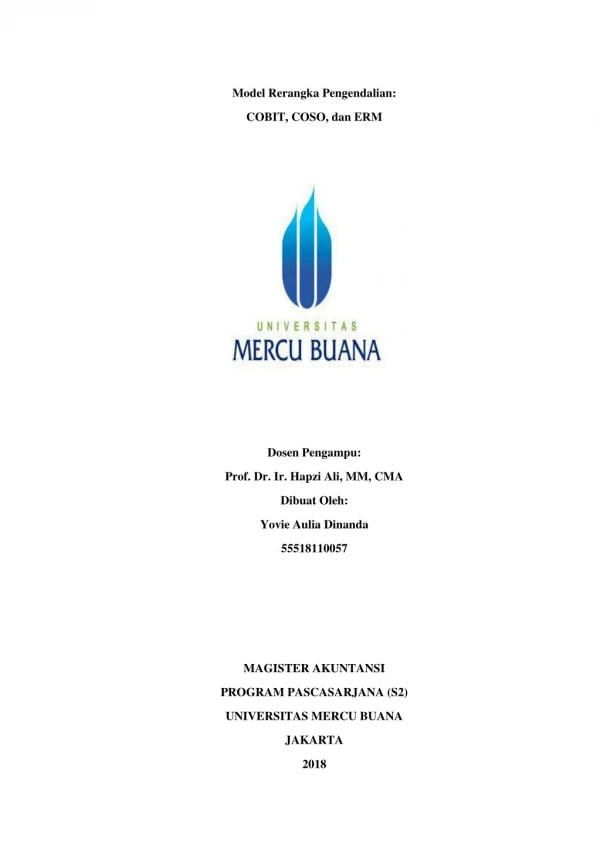 5, SI & PI Yovie Aulia Dinanda, Hapzi Ali, Model Rerangka Pengendalian. COBIT, COSO, dan ERM, Universitas Mercu Buana, 2