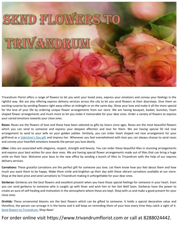 Send Flowers To Trivandrum