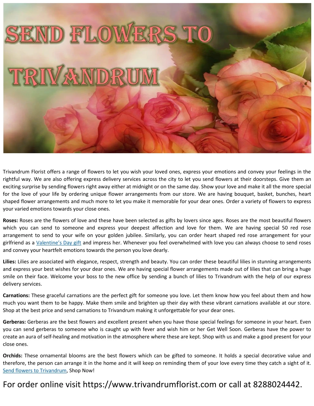 trivandrum florist offers a range of flowers