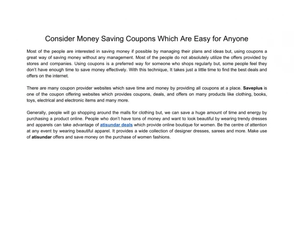 Consider Money Saving Coupons Which Are Easy for Anyone