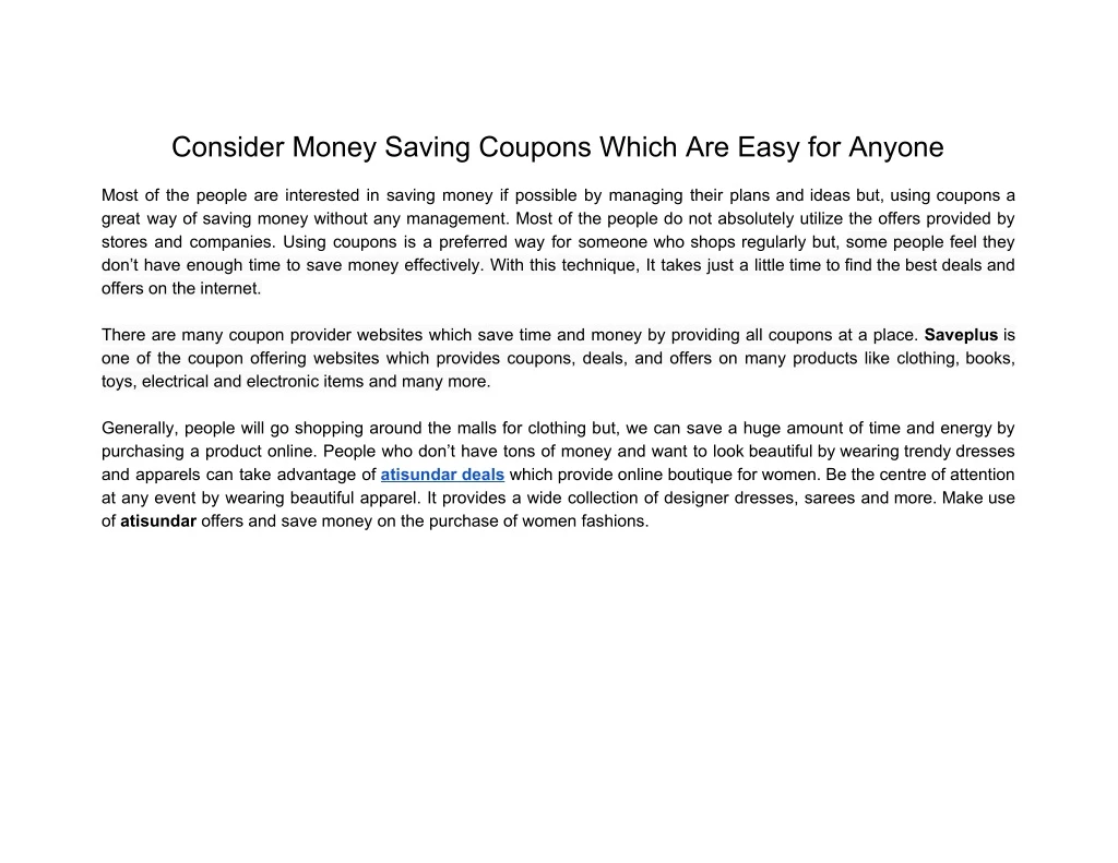 consider money saving coupons which are easy