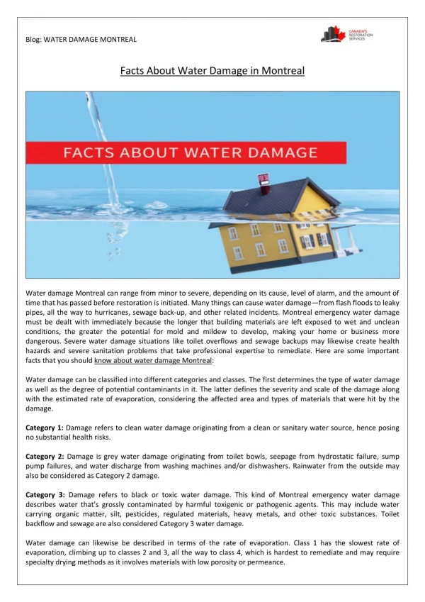 Facts About Water Damage in Montreal