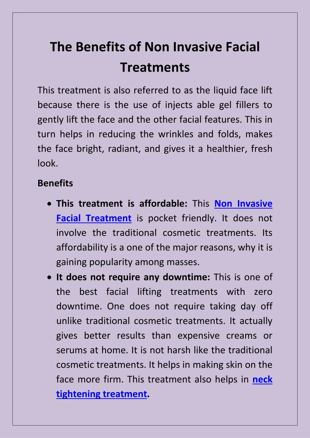 the benefits of non invasive facial treatments