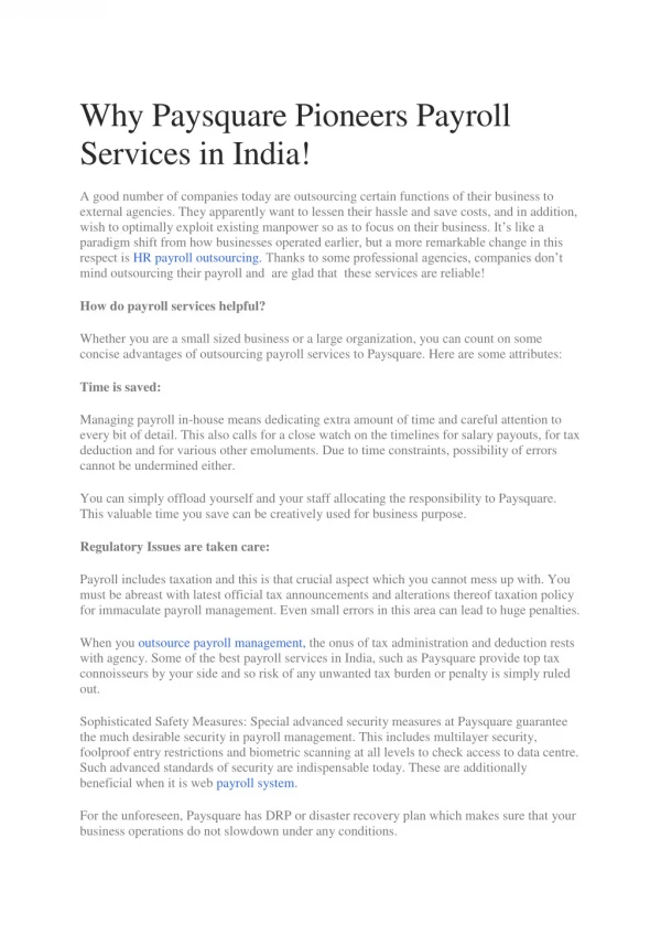 Why Paysquare Pioneers Payroll Services in India!