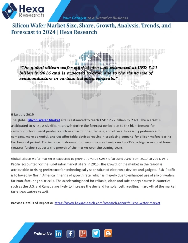 Research Insights on Silicon Wafer Market Growth and Forecast to 2024