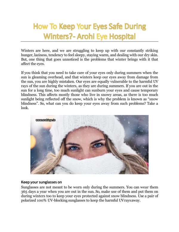 How To Keep Your Eyes Safe During Winters? - Arohi Eye Hospital