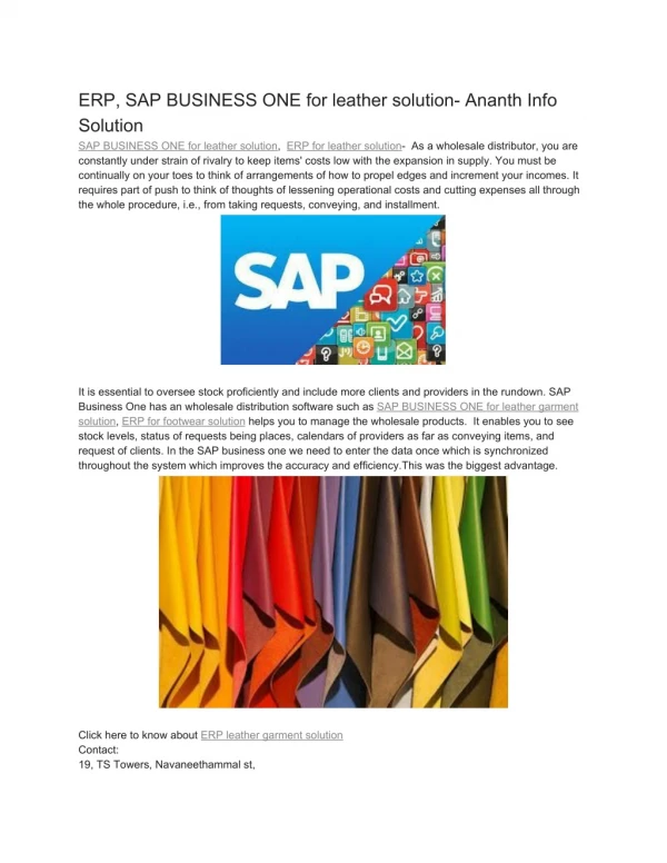 ERP, SAP BUSINESS ONE for leather solution- Ananth Info Solution