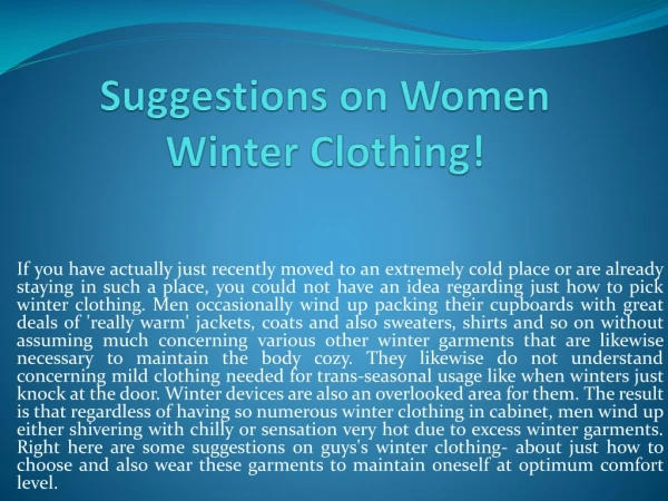 Suggestions on Women Winter Clothing!