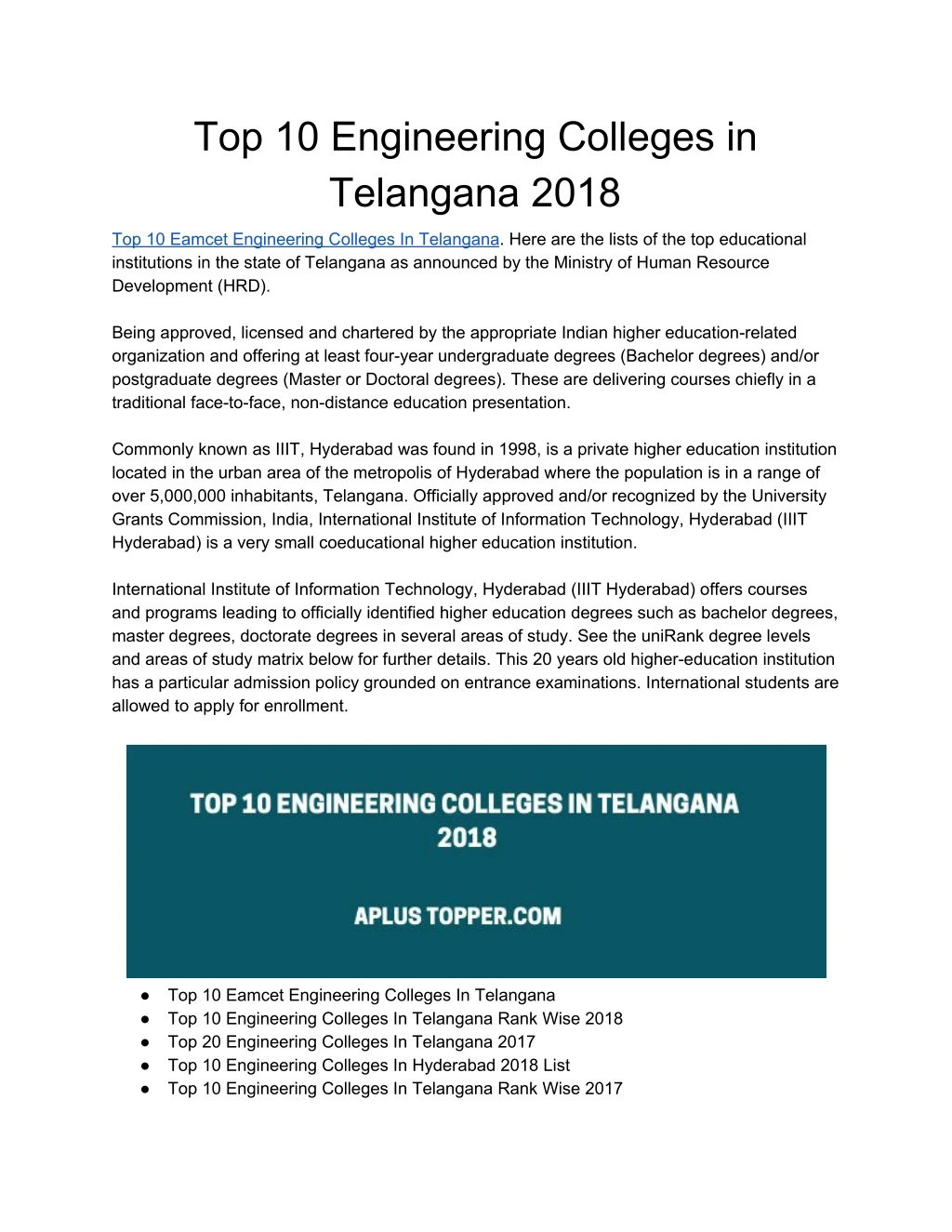 top 10 engineering colleges in telangana 2018