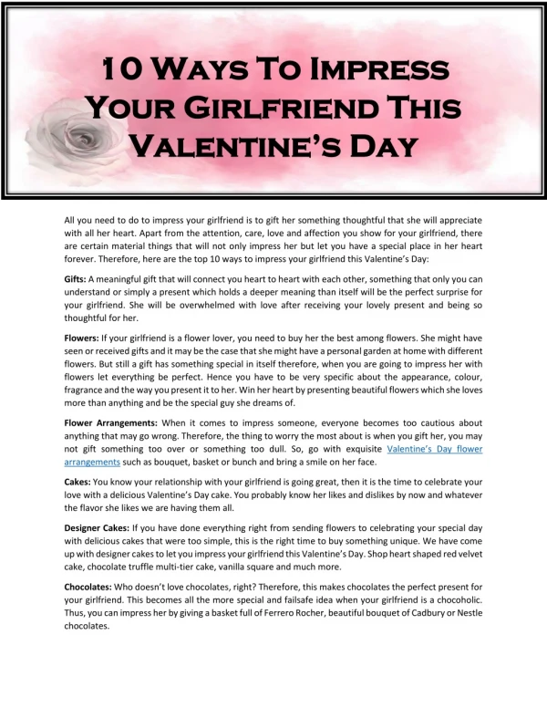 10 Ways To Impress Your Girlfriend This Valentine's Day