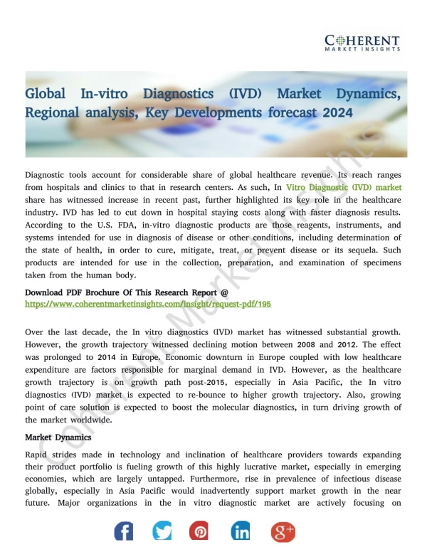 Global In-vitro Diagnostics (IVD) Market Dynamics, Regional analysis, Key Developments forecast 2024