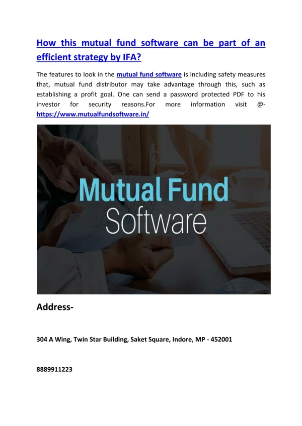 How this mutual fund software can be part of an efficient strategy by IFA?