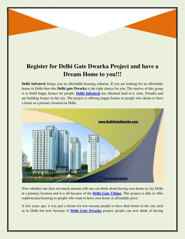 Register for Delhi Gate Dwarka Project and have a Dream Home to you