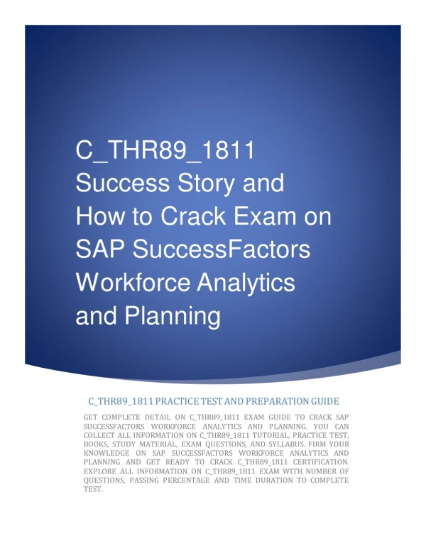 C_THR89_1811 Success Story and How to Crack Exam on SAP SuccessFactors Workforce Analytics and Planning
