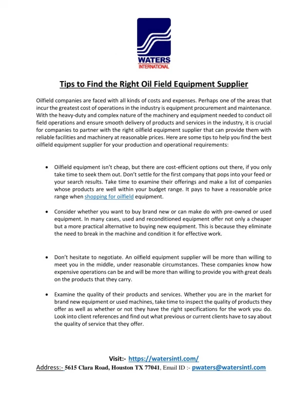 Tips to Find the Right Oil Field Equipment Supplier