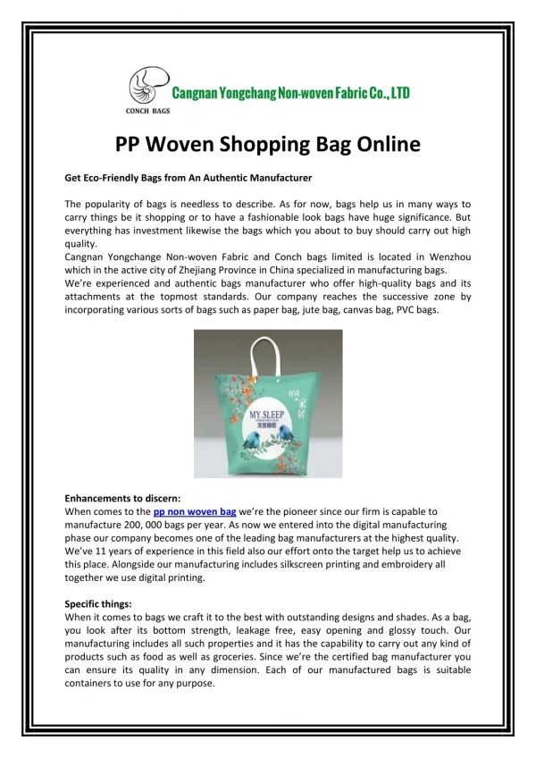 Buy High Quality PP Woven, Non Woven Shopping Bag Online