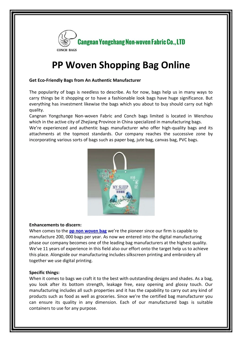 pp woven shopping bag online