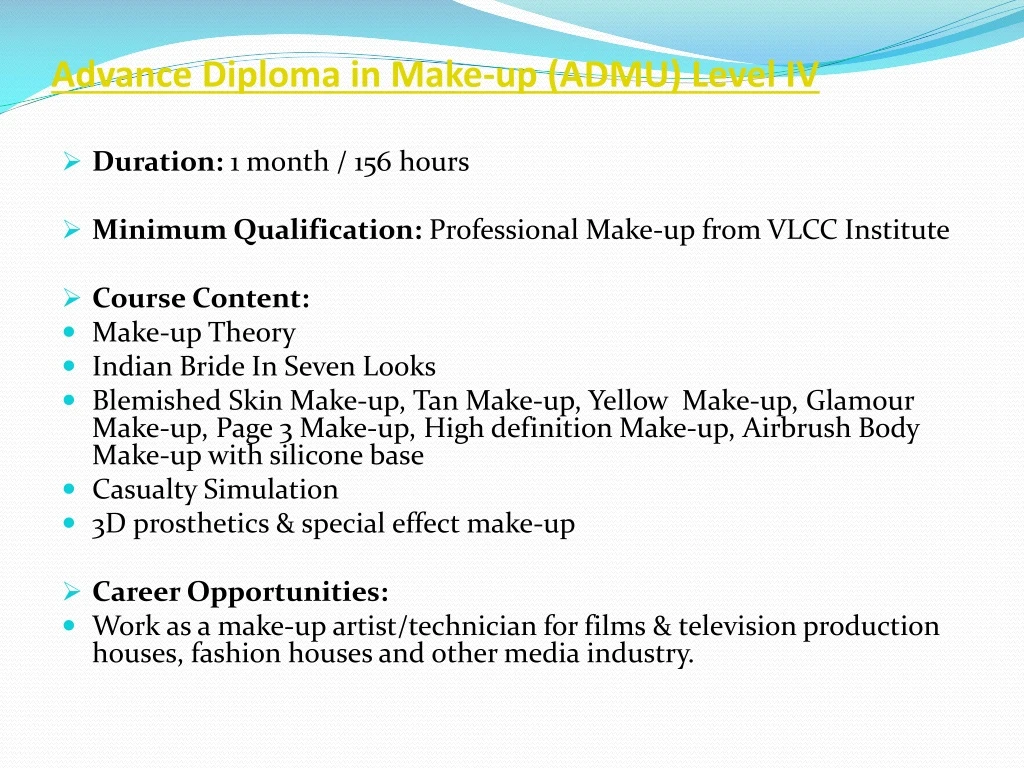 advance diploma in make up admu level iv