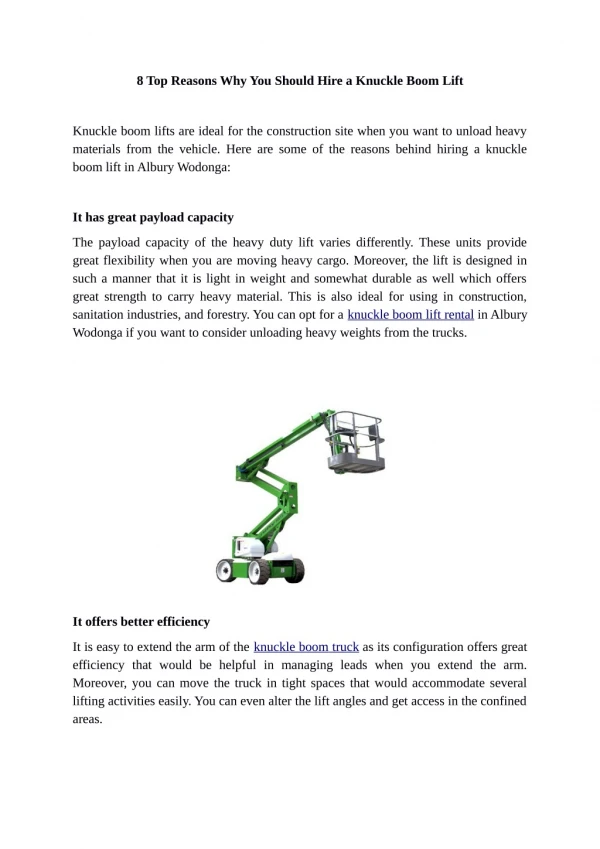 8 Top Reasons Why You Should Hire a Knuckle Boom Lift