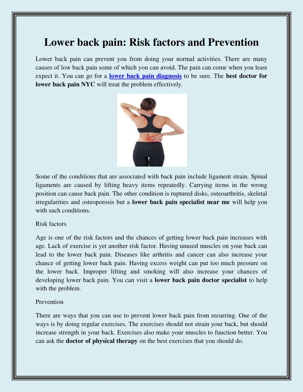 lower back pain risk factors and prevention