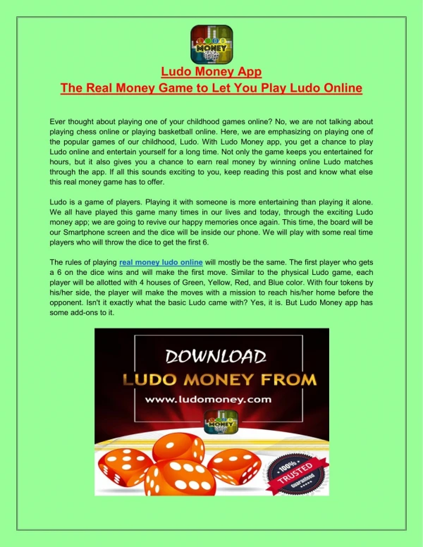 Ludo Money App- Play Real Money Game Online