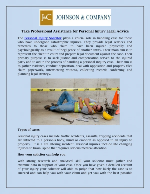 Take Professional Assistance for Personal Injury Legal Advice