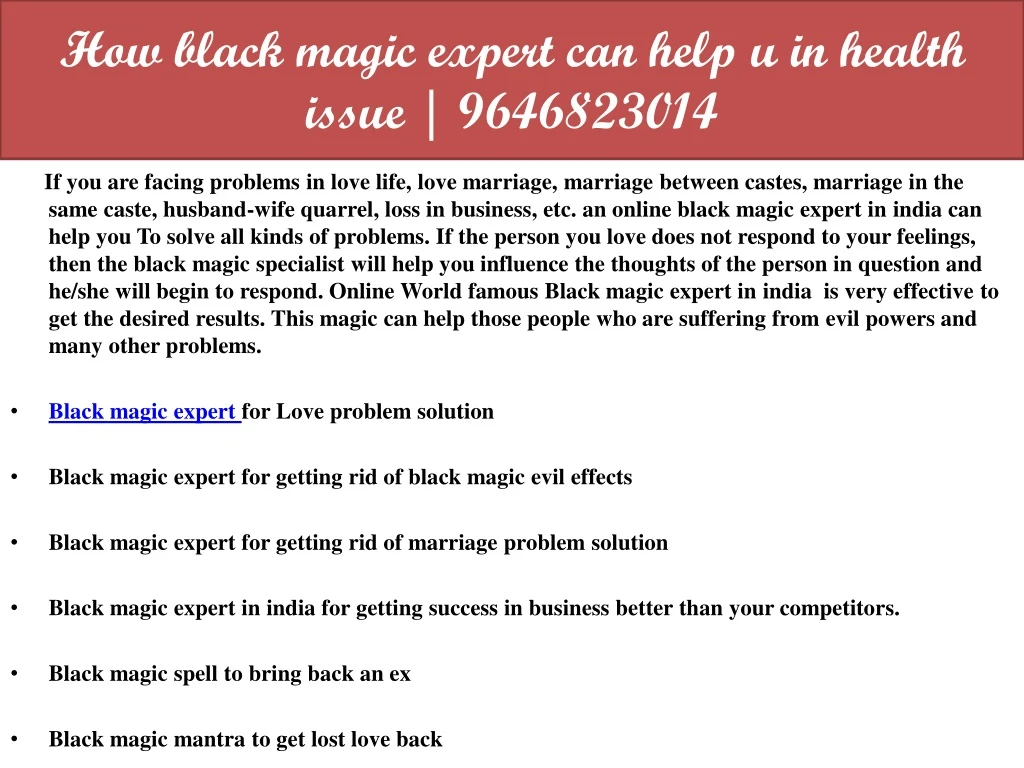 how black magic expert can help u in health issue 9646823014