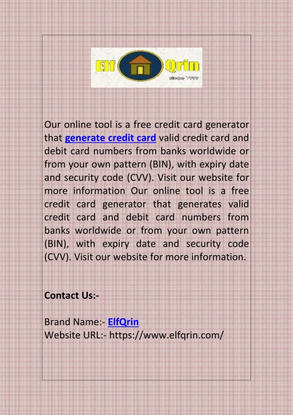 Generate A Credit Card Number | Elfqrin.com